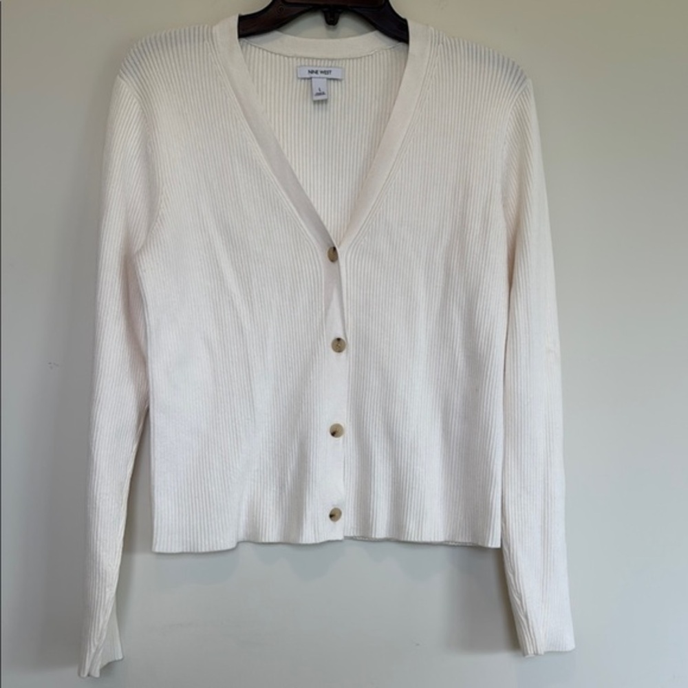 Nine West Cream Knit Cardigan Sweater - Picture 2 of 7